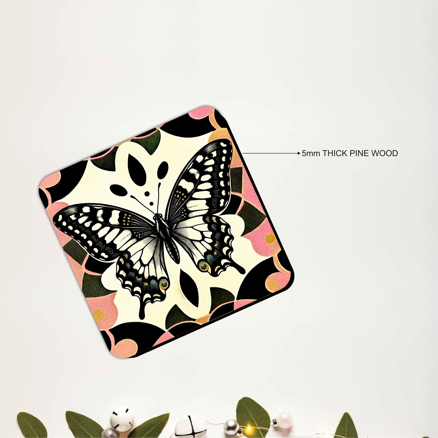 Vintage Butterfly Botanical Wooden Coasters Set of 6