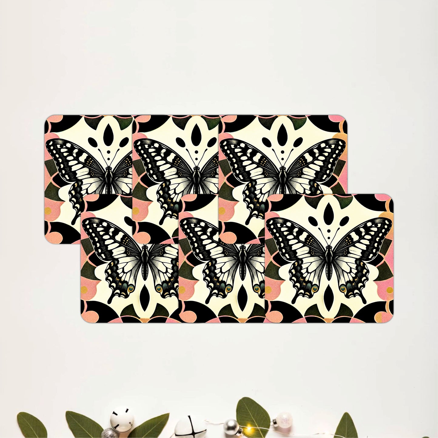 Vintage Butterfly Botanical Wooden Coasters Set of 6