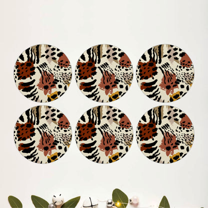 Abstract Wildlife Pattern Wooden Coasters Set of 6
