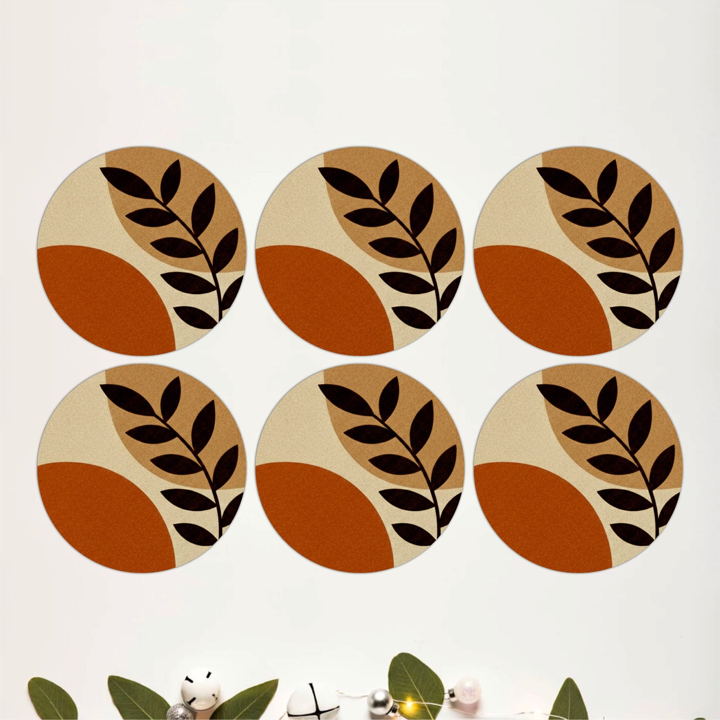 Minimal Botanical Leaf Wooden Coasters Set of 6