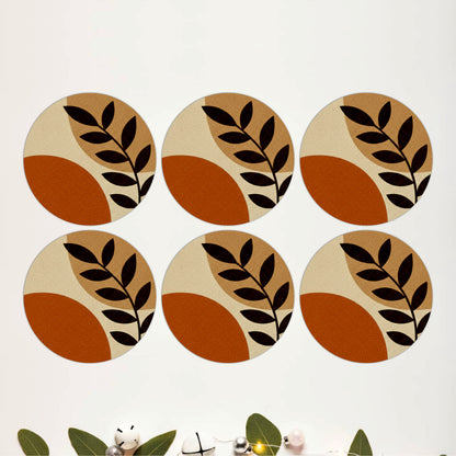 Minimal Botanical Leaf Wooden Coasters Set of 6