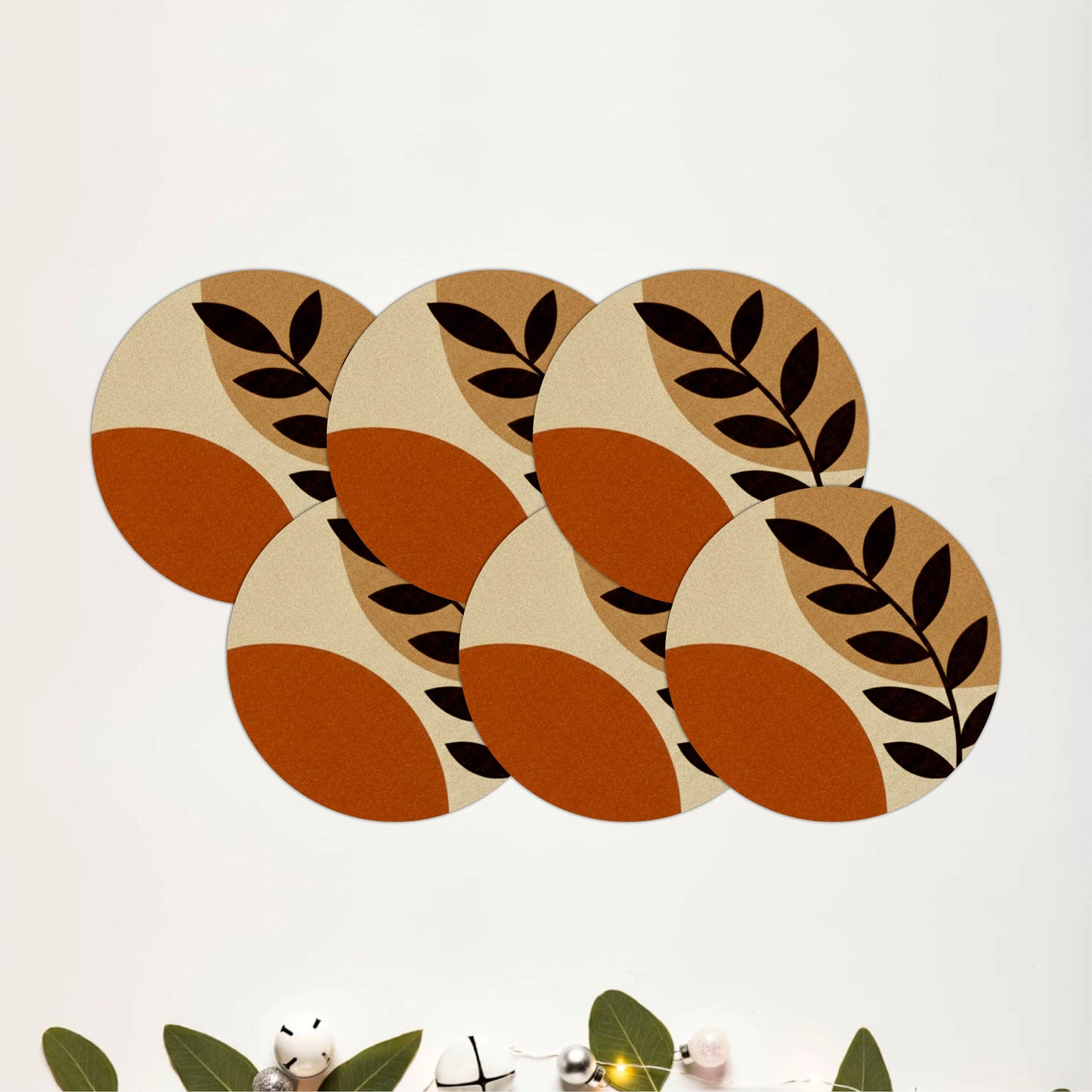 Minimal Botanical Leaf Wooden Coasters Set of 6