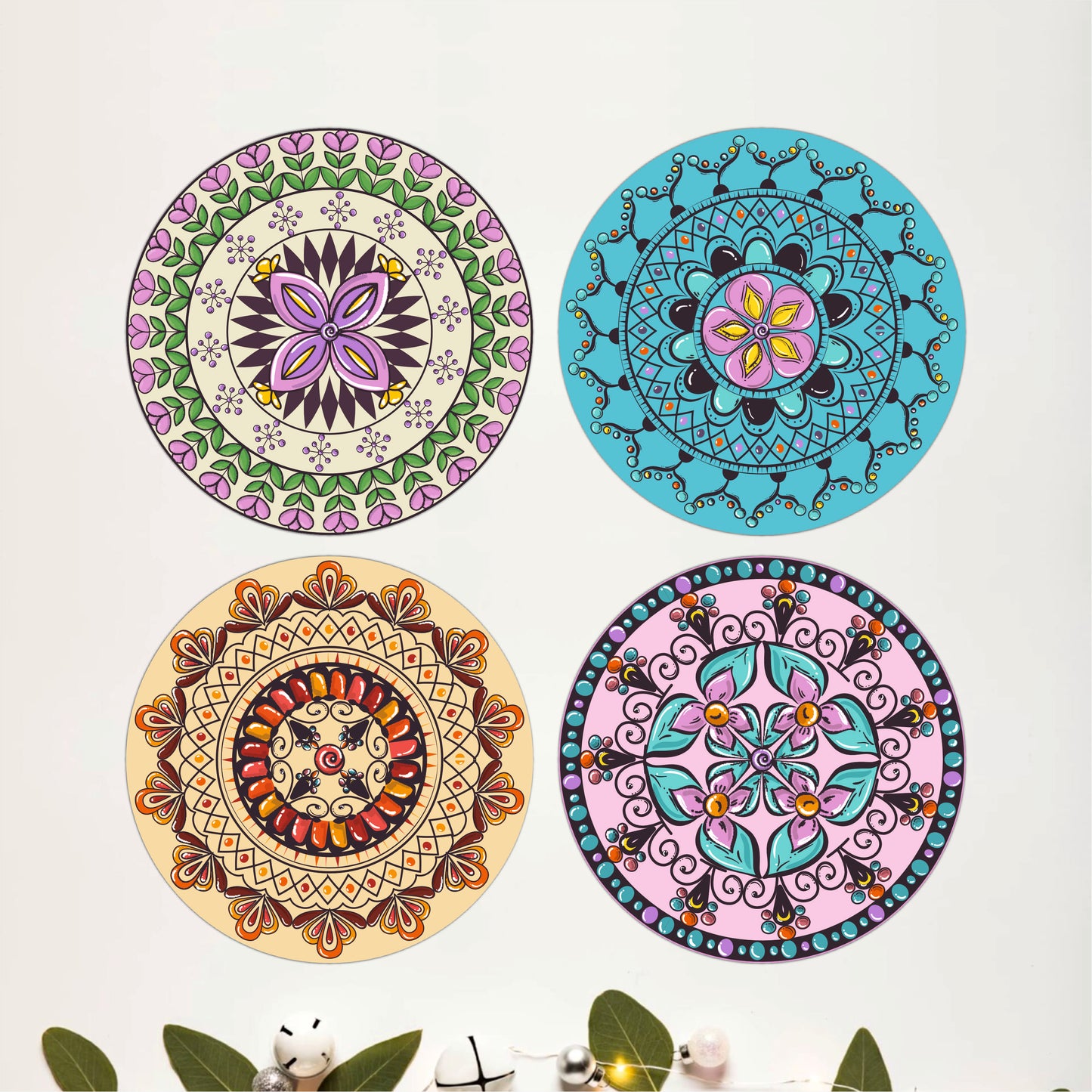 Sacred Geometry Round Wooden Coasters Set of 4