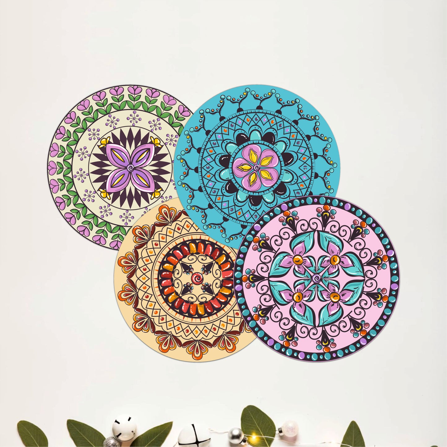 Sacred Geometry Round Wooden Coasters Set of 4