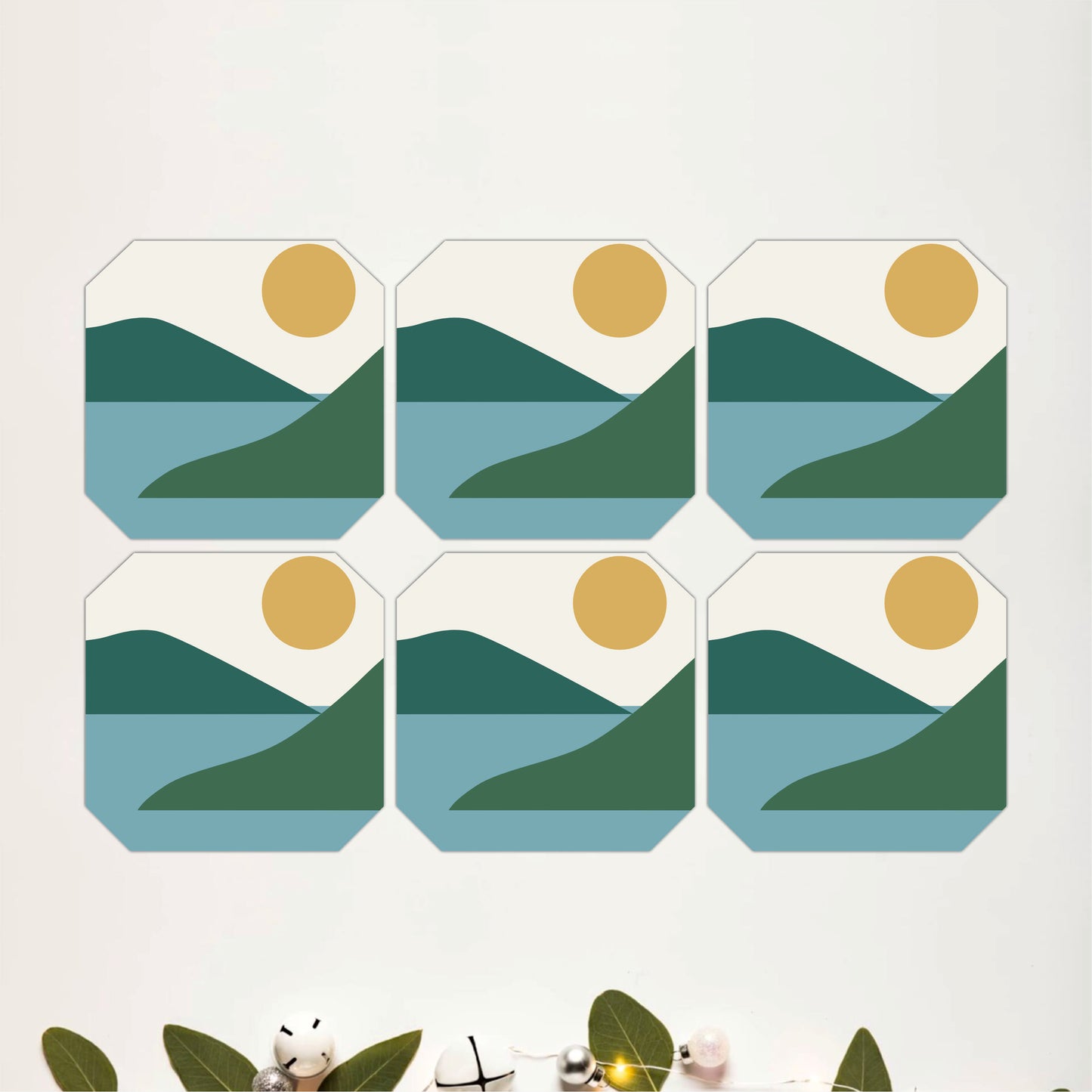 Minimal Mountain Lake Wooden Coasters Set of 6