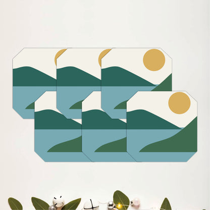 Minimal Mountain Lake Wooden Coasters Set of 6