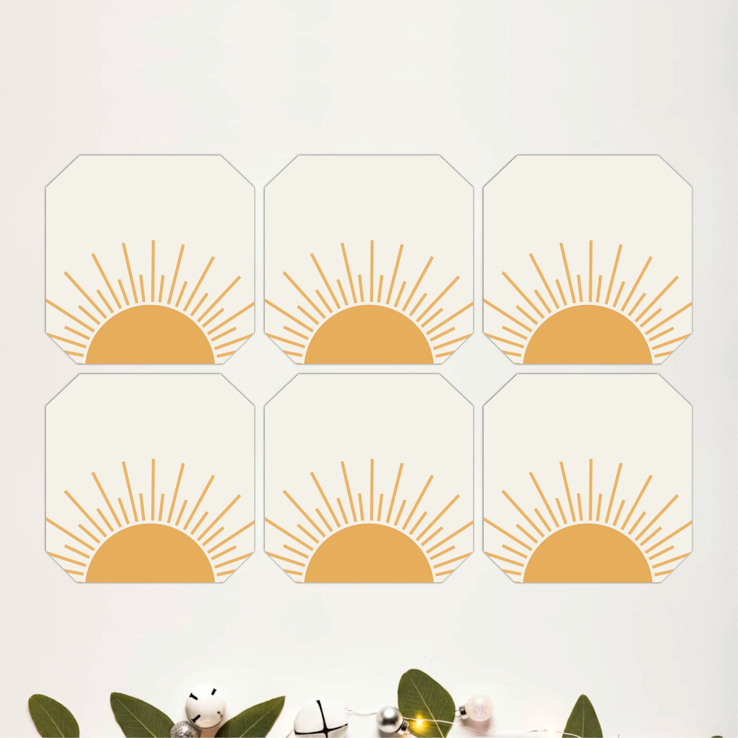 Scandinavian Sunrise Pattern Wooden Coasters Set of 6