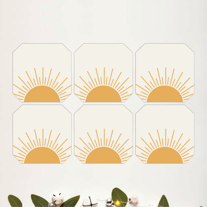 Scandinavian Sunrise Pattern Wooden Coasters Set of 6