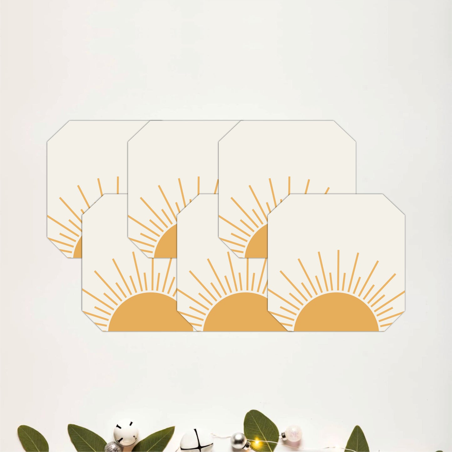 Scandinavian Sunrise Pattern Wooden Coasters Set of 6