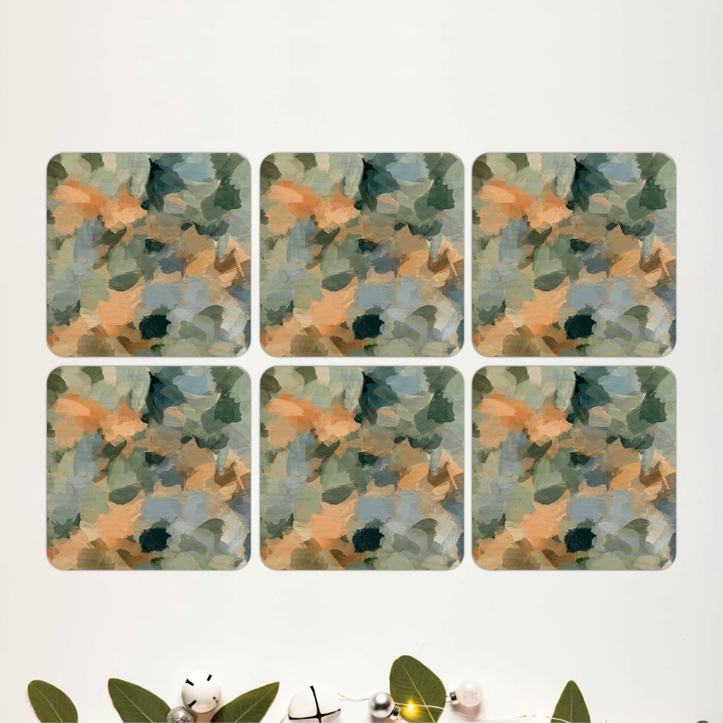 Abstract Botanical Brushstrokes Wooden Coasters Set of 6