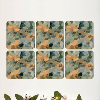 Abstract Botanical Brushstrokes Wooden Coasters Set of 6