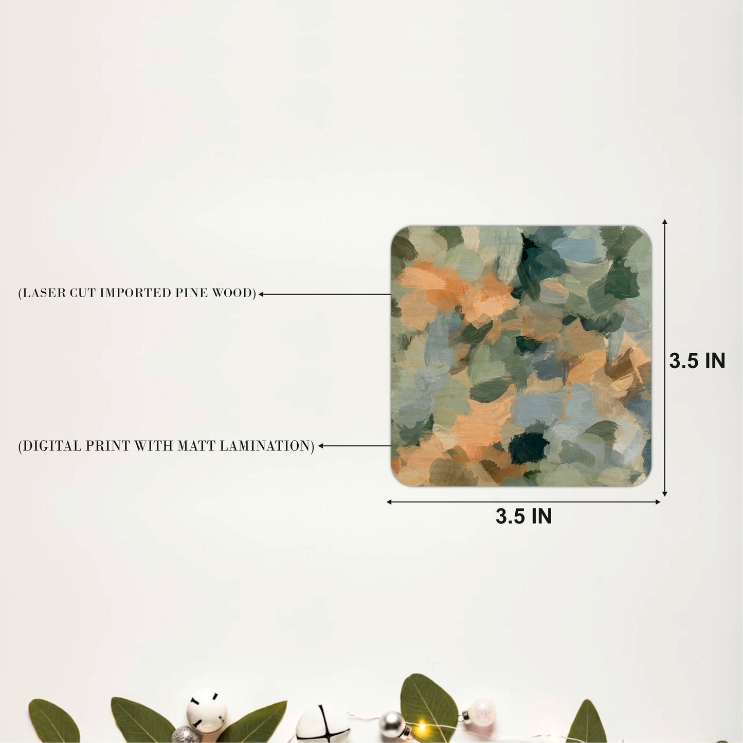 Abstract Botanical Brushstrokes Wooden Coasters Set of 6
