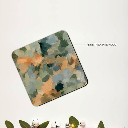 Abstract Botanical Brushstrokes Wooden Coasters Set of 6