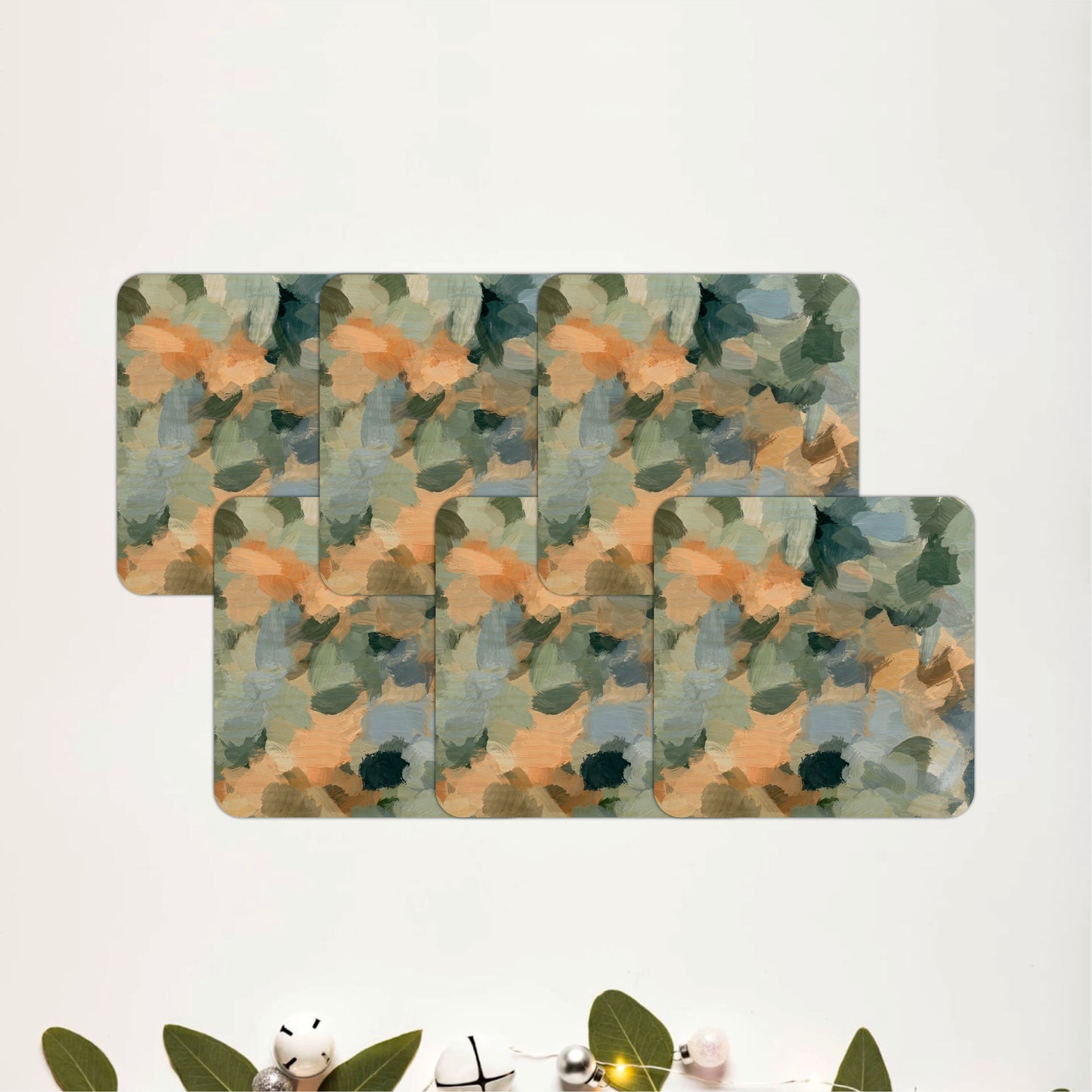 Abstract Botanical Brushstrokes Wooden Coasters Set of 6