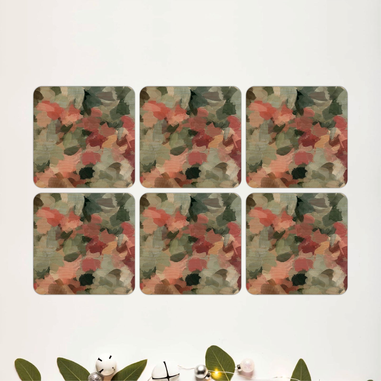 Abstract Botanical Brushstrokes Wooden Coasters Set of 6