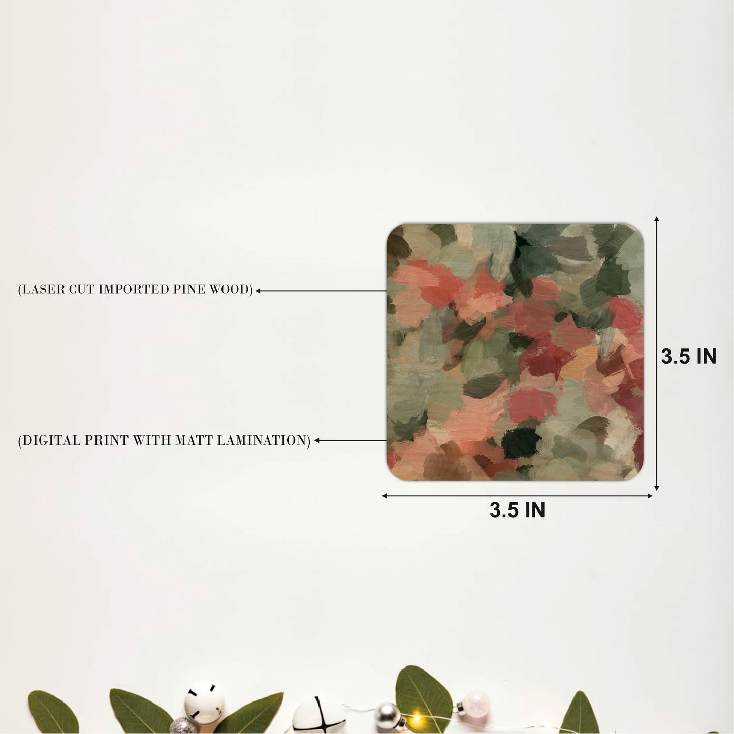 Abstract Botanical Brushstrokes Wooden Coasters Set of 6