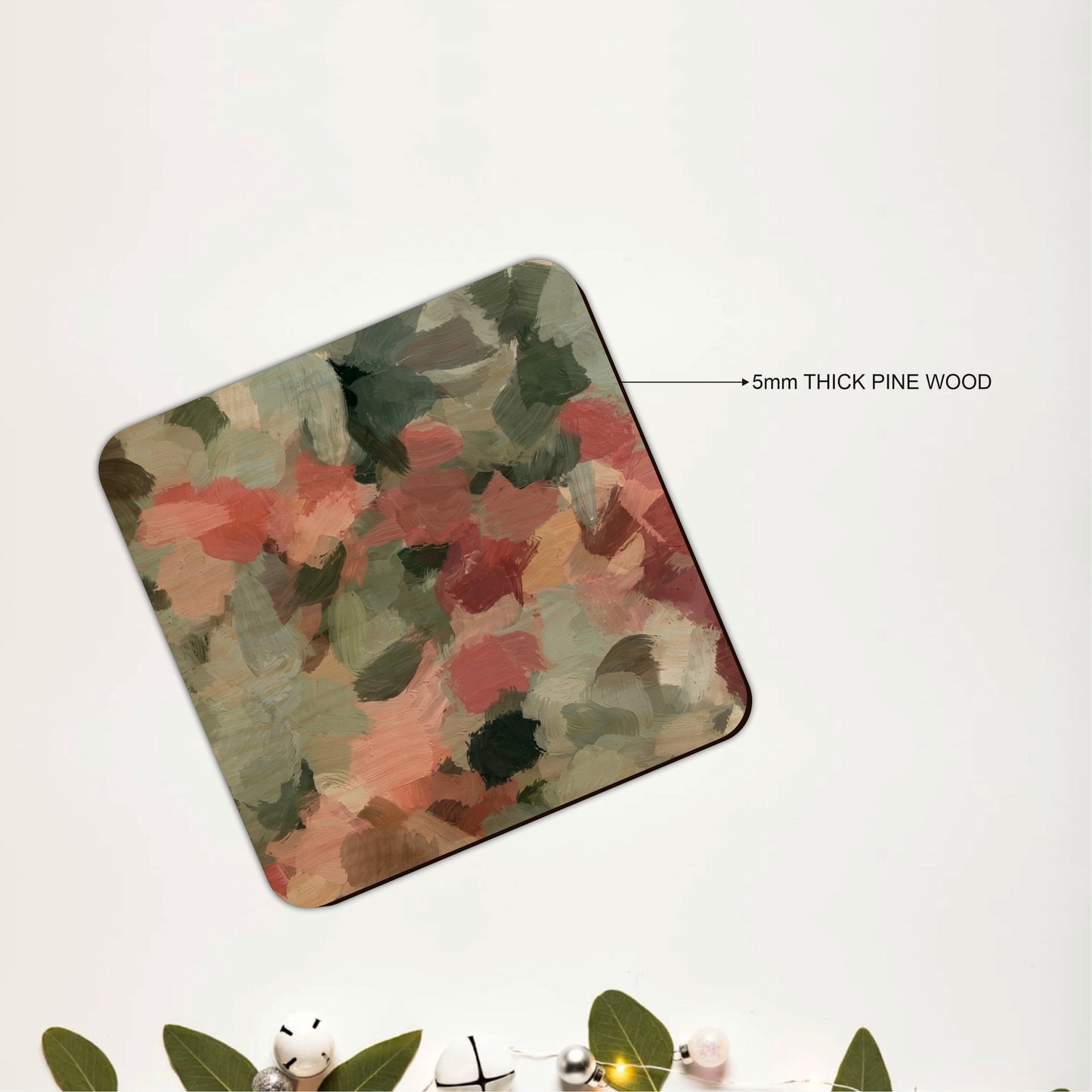 Abstract Botanical Brushstrokes Wooden Coasters Set of 6