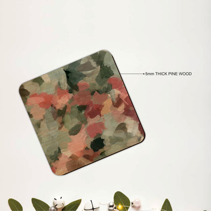 Abstract Botanical Brushstrokes Wooden Coasters Set of 6