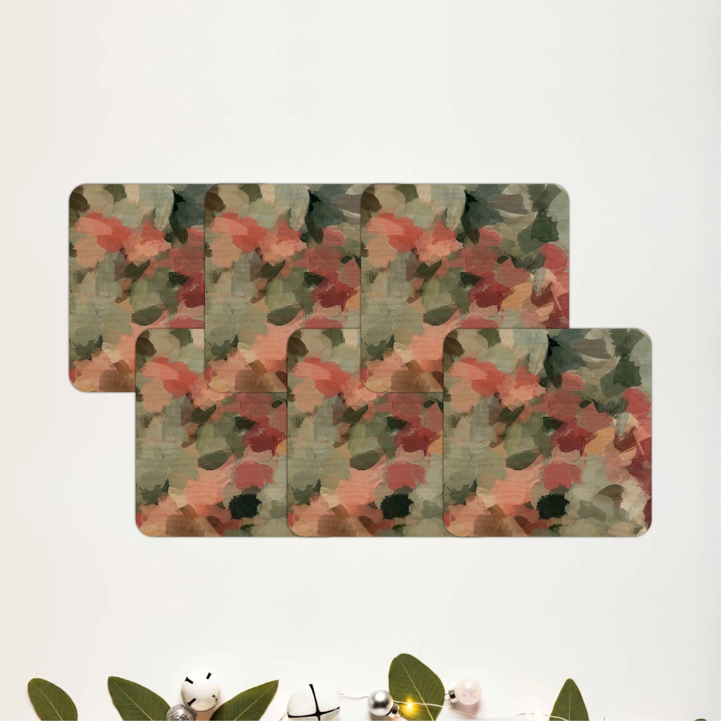 Abstract Botanical Brushstrokes Wooden Coasters Set of 6