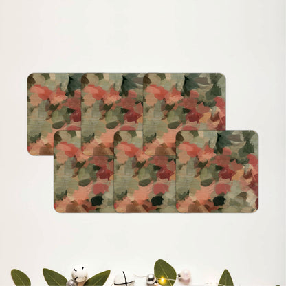 Abstract Botanical Brushstrokes Wooden Coasters Set of 6