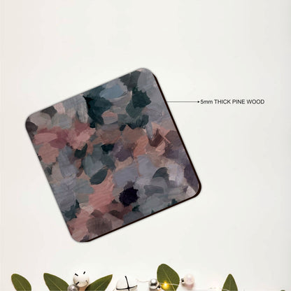Abstract Impressionist Floral Wooden Coasters Set of 6