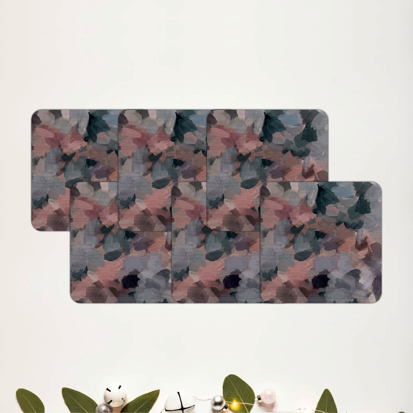 Abstract Impressionist Floral Wooden Coasters Set of 6