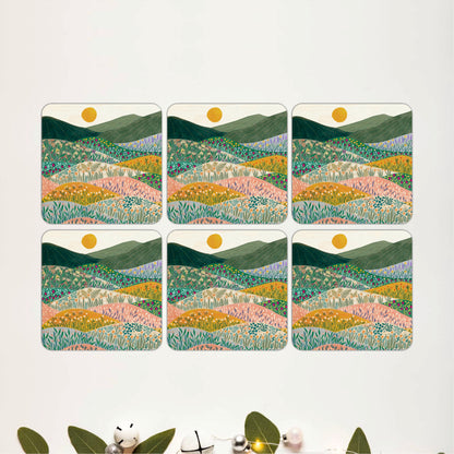 Wildflower Meadow Landscape Wooden Coasters Set of 6