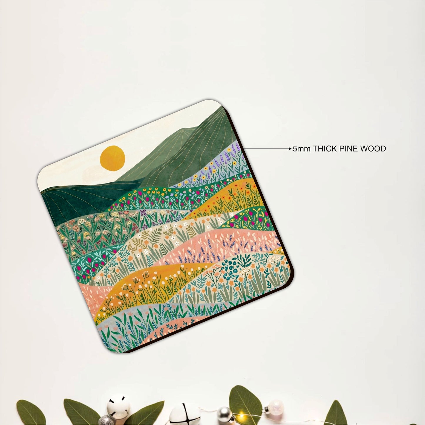 Wildflower Meadow Landscape Wooden Coasters Set of 6