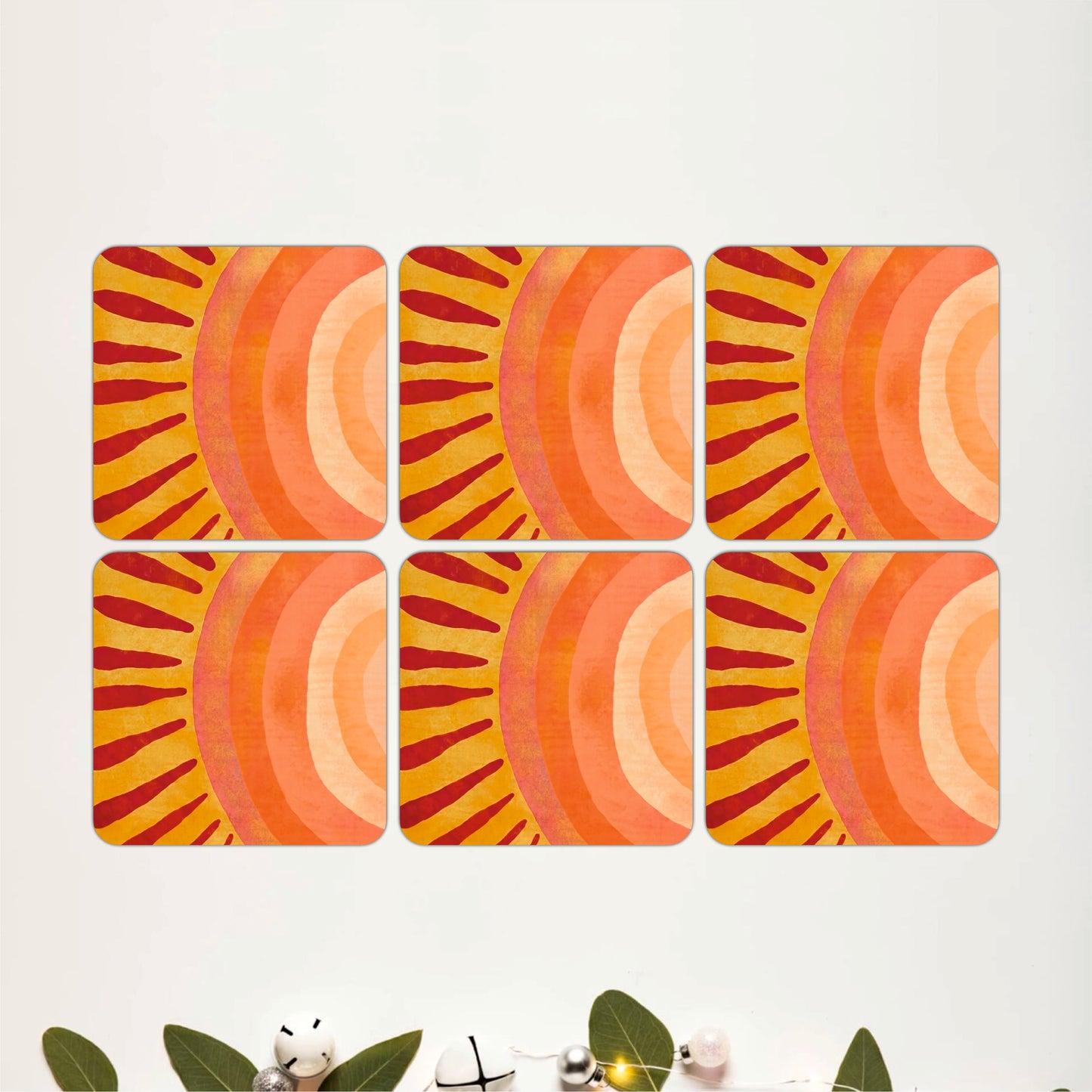 Retro Sunrise Abstract Wooden Coasters Set of 6