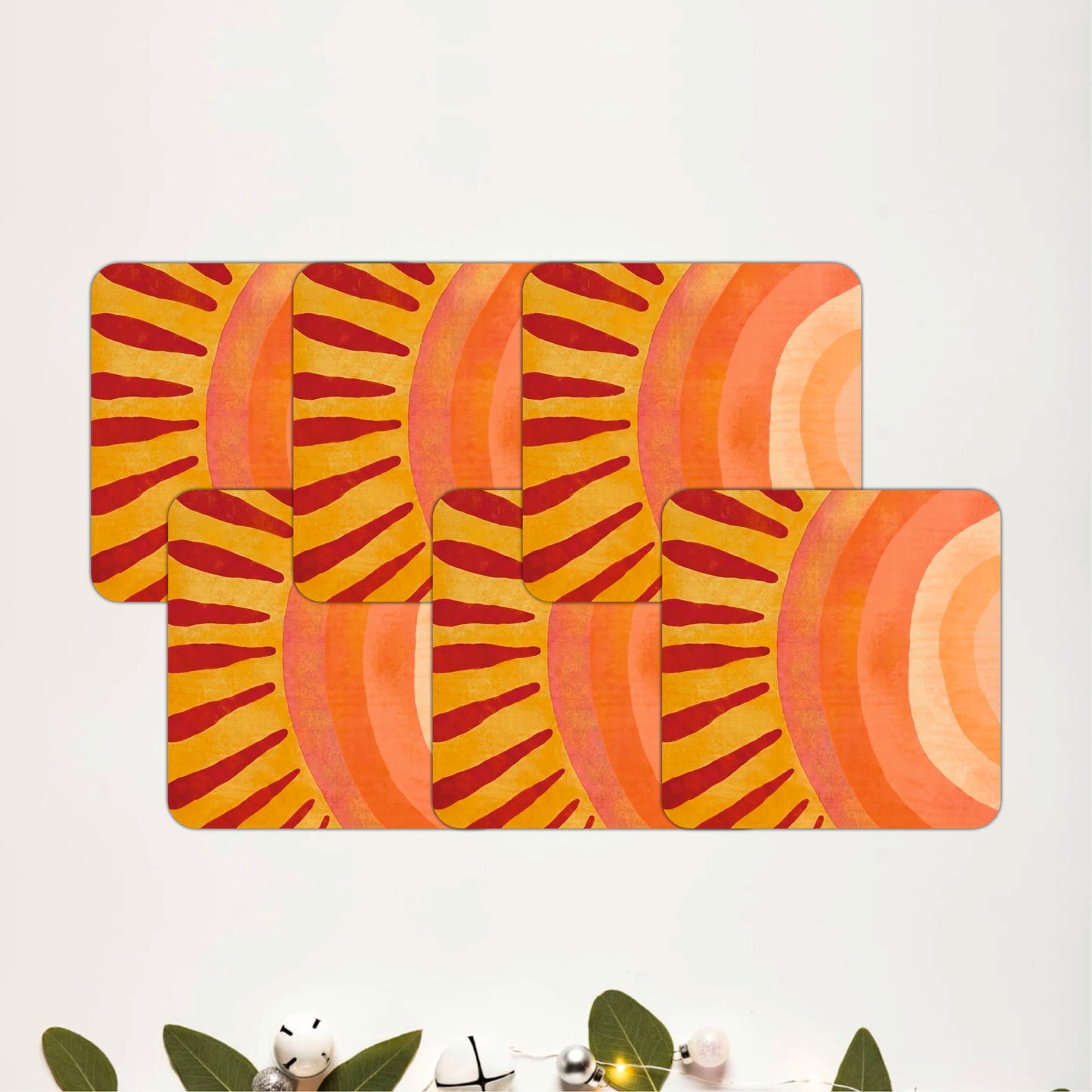 Retro Sunrise Abstract Wooden Coasters Set of 6