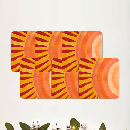 Retro Sunrise Abstract Wooden Coasters Set of 6