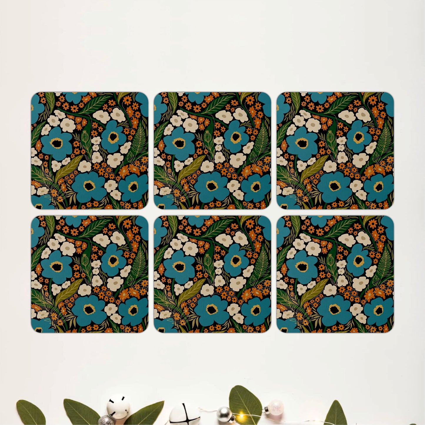 Vintage Botanical Floral Wooden Coasters Set of 6