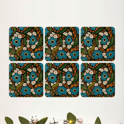 Vintage Botanical Floral Wooden Coasters Set of 6