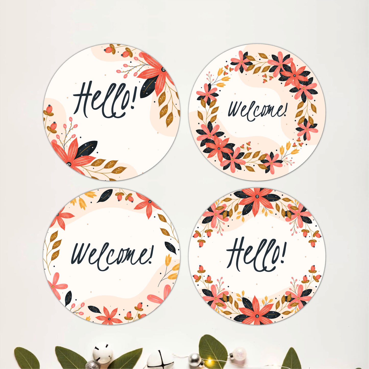 Rustic Floral Welcome Wooden Coasters Set of 4
