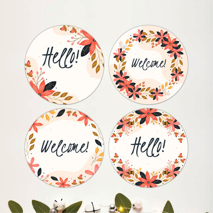 Rustic Floral Welcome Wooden Coasters Set of 4