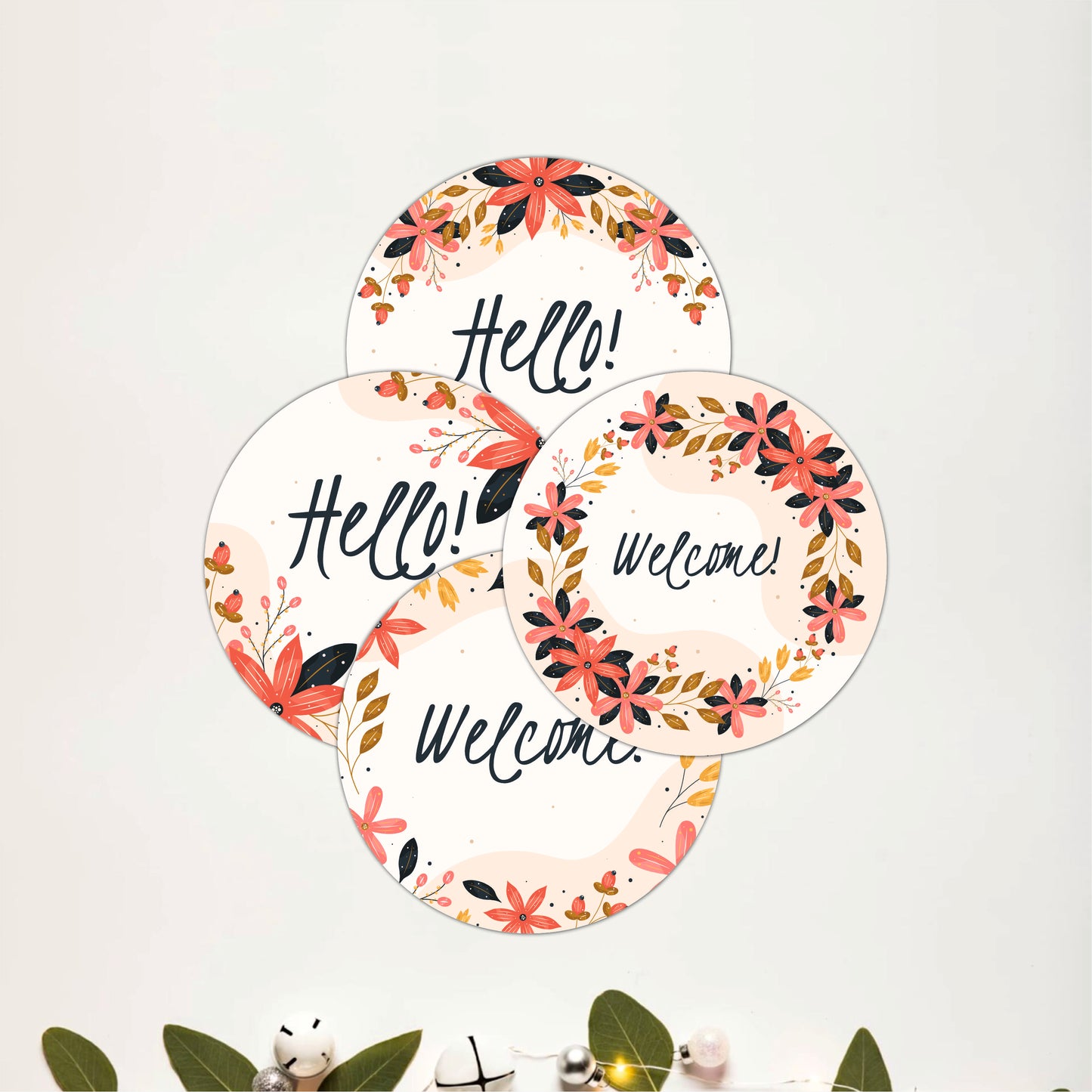 Rustic Floral Welcome Wooden Coasters Set of 4