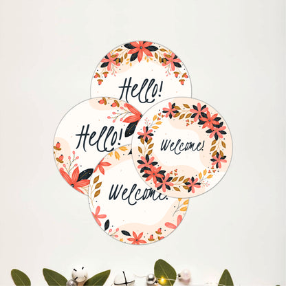 Rustic Floral Welcome Wooden Coasters Set of 4