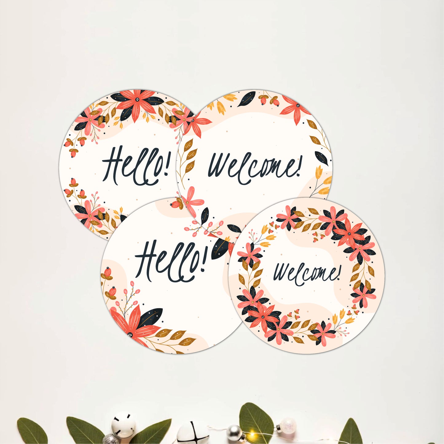 Rustic Floral Welcome Wooden Coasters Set of 4