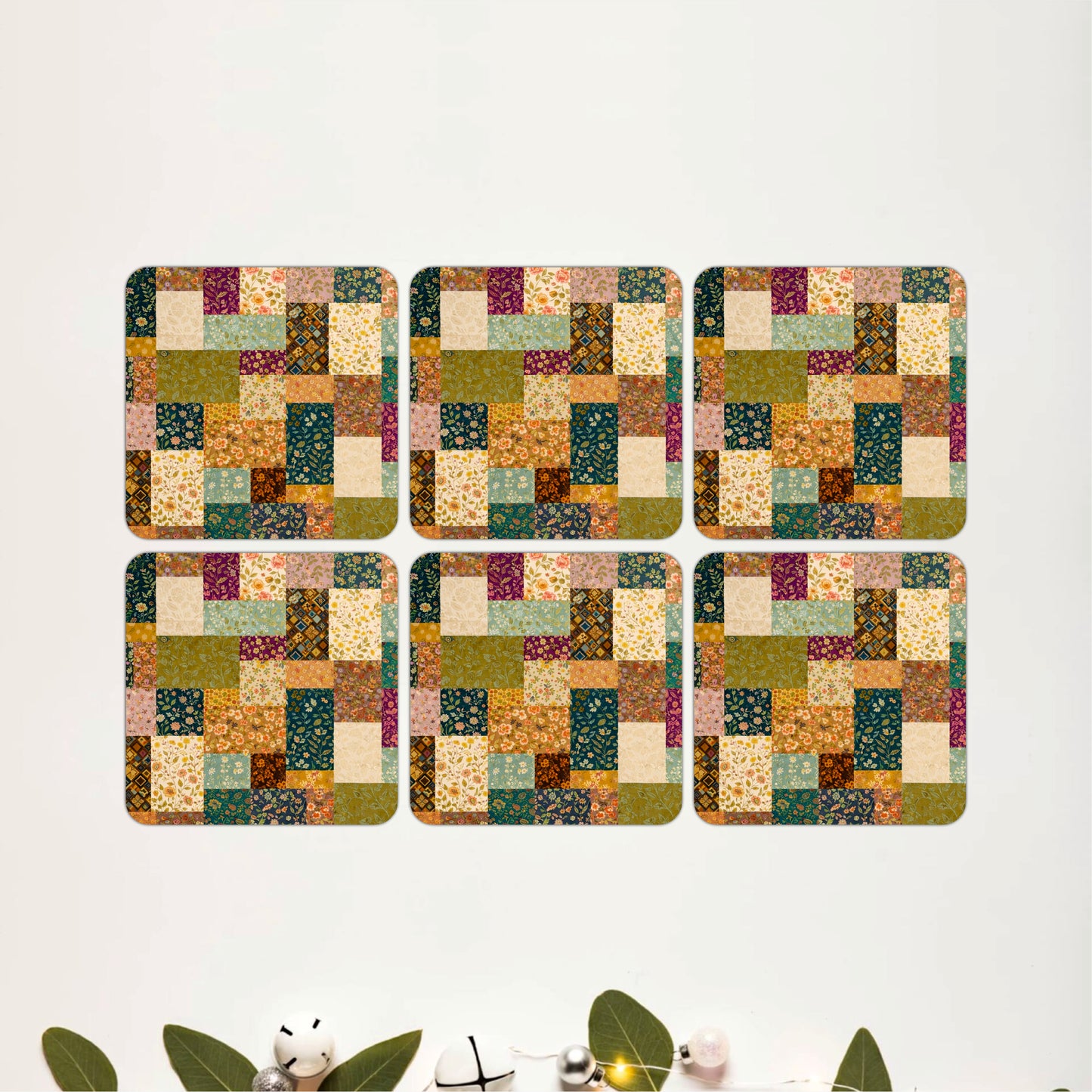 Vintage Patchwork Floral Wooden Coasters Set of 6