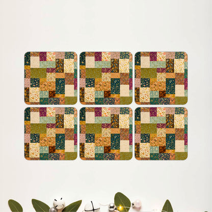 Vintage Patchwork Floral Wooden Coasters Set of 6