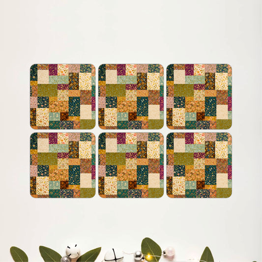 Vintage Patchwork Floral Wooden Coasters Set of 6