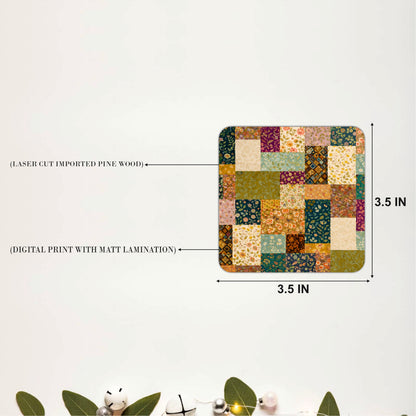 Vintage Patchwork Floral Wooden Coasters Set of 6