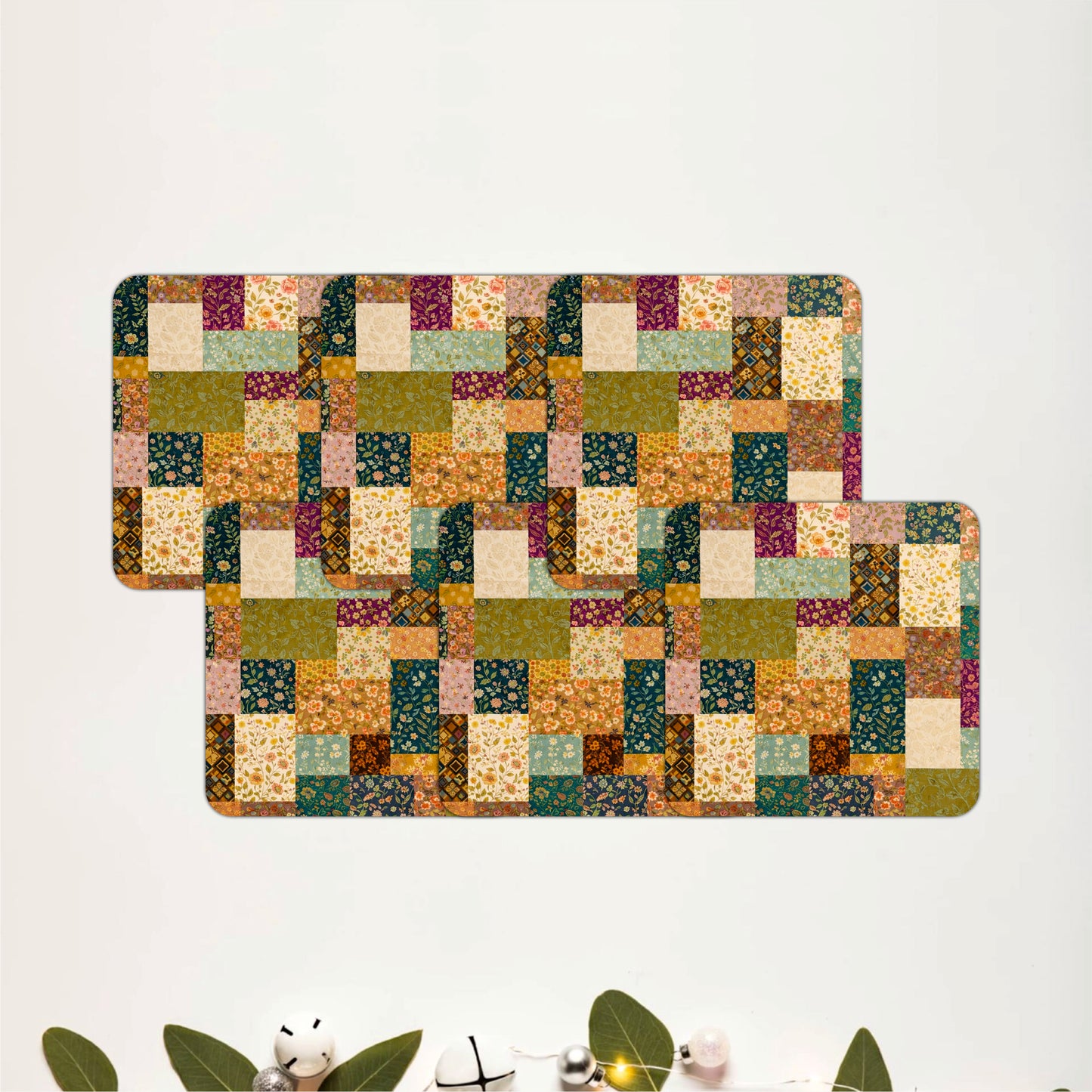 Vintage Patchwork Floral Wooden Coasters Set of 6