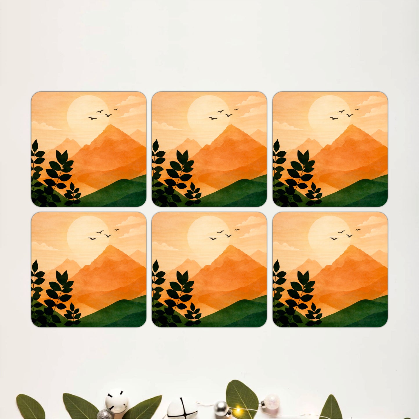 Minimal Mountain Landscape Wooden Coasters Set of 6
