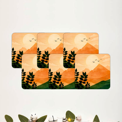 Minimal Mountain Landscape Wooden Coasters Set of 6
