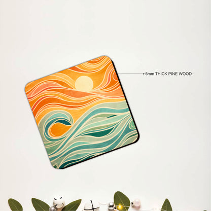Coastal Wave Landscape Wooden Coasters Set of 6