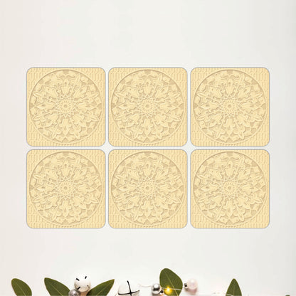 Ornate Floral Medallion Wooden Coasters Set of 6