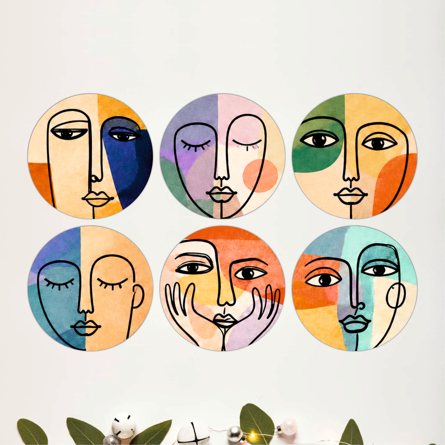 Dreamy Pastel Face Coasters Set Of 6