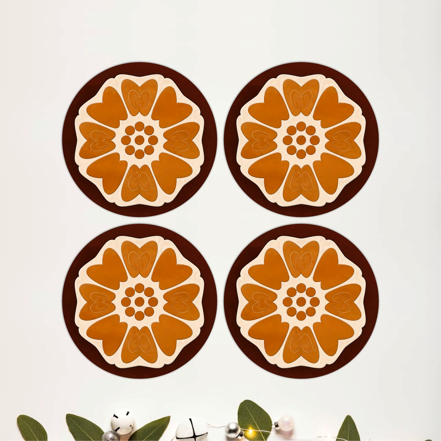 Retro Floral Round Wooden Coasters Set of 4