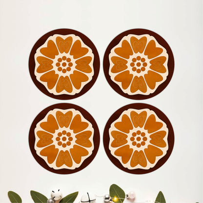 Retro Floral Round Wooden Coasters Set of 4